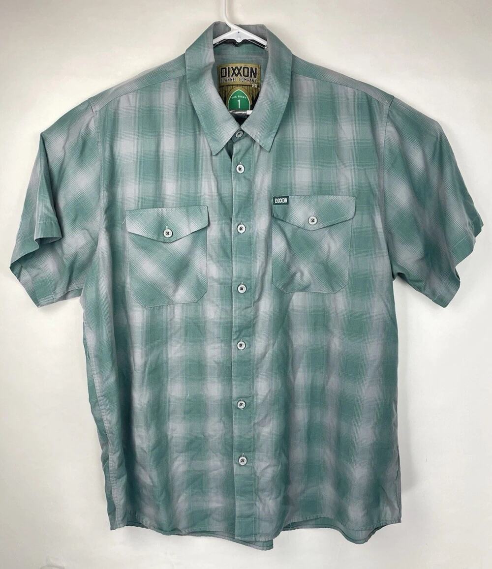 Dixxon Flannel Company The Bixby Men's Green/Gray 50%Bamboo Plaid Shirt Logo 2XL